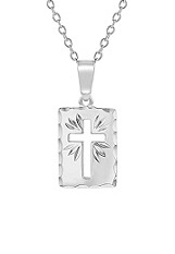 handsome teeny-tiny silver rectangle medallion baby cross necklace